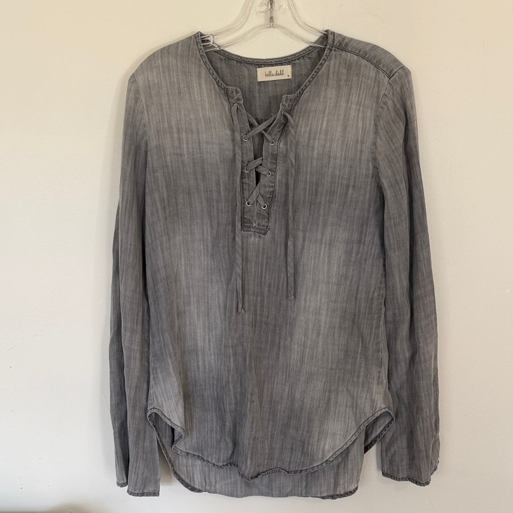 Bella Dahl Washed Gray Lace-Up Tunic Top